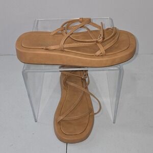 Verali Vegan Strappy Platform Sandals Tan Brown Women Size 38 US 7.5 Boho Casual